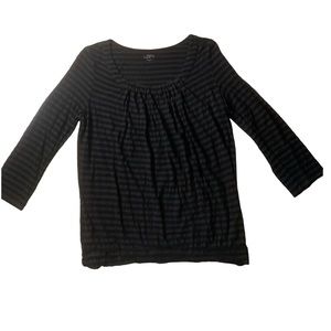 LOFT Black Gray Striped Scoop Neck 3/4 Length Top - Size Medium